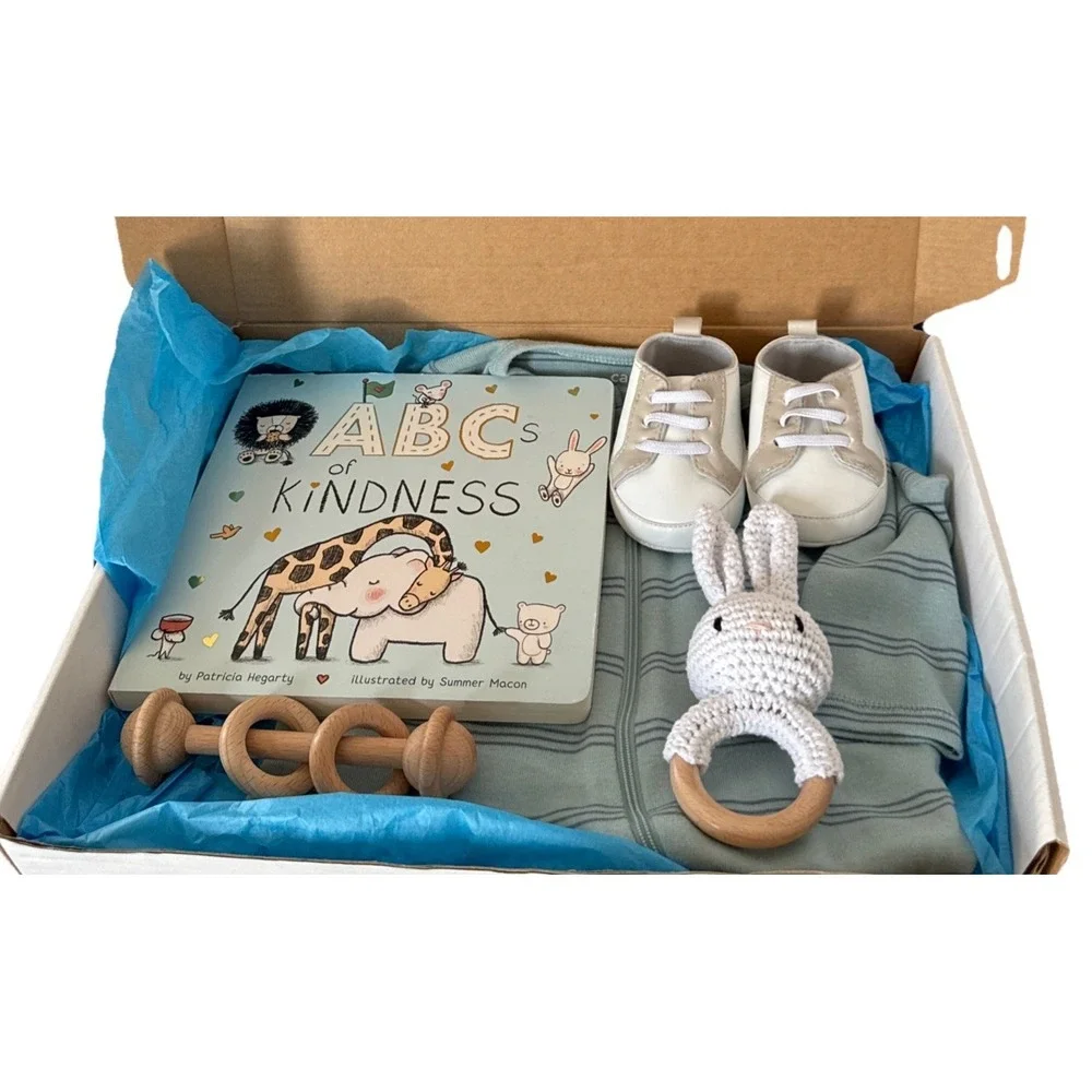 Baby Boy Baby Shower Gift Box, Newborn Boy Outfit, Book Shoes Teether & Rattle